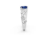 White gold Heart Cut Solitaire Blue Sapphire Leaf-Inspired Vine Band Ring with Prong Setting_2