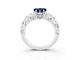 White gold Heart Cut Solitaire Blue Sapphire Leaf-Inspired Vine Band Ring with Prong Setting_3