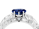 White gold Heart Cut Solitaire Blue Sapphire Leaf-Inspired Vine Band Ring with Prong Setting_4