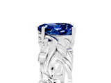 White gold Heart Cut Solitaire Blue Sapphire Leaf-Inspired Vine Band Ring with Prong Setting_5