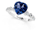 White gold Heart Cut Solitaire Blue Sapphire Ring with Pave Band and Four-Prong Setting_1