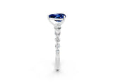 White gold Heart Cut Solitaire Blue Sapphire Ring with Pave Band and Four-Prong Setting_2