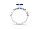White gold Heart Cut Solitaire Blue Sapphire Ring with Pave Band and Four-Prong Setting_3