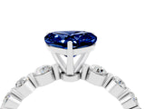 White gold Heart Cut Solitaire Blue Sapphire Ring with Pave Band and Four-Prong Setting_4