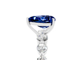 White gold Heart Cut Solitaire Blue Sapphire Ring with Pave Band and Four-Prong Setting_5
