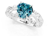 White gold Heart Cut Solitaire Blue Topaz Leaf-Inspired Vine Band Ring with Prong Setting_1