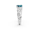 White gold Heart Cut Solitaire Blue Topaz Leaf-Inspired Vine Band Ring with Prong Setting_2