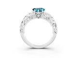 White gold Heart Cut Solitaire Blue Topaz Leaf-Inspired Vine Band Ring with Prong Setting_3