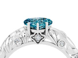White gold Heart Cut Solitaire Blue Topaz Leaf-Inspired Vine Band Ring with Prong Setting_4