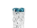 White gold Heart Cut Solitaire Blue Topaz Leaf-Inspired Vine Band Ring with Prong Setting_5