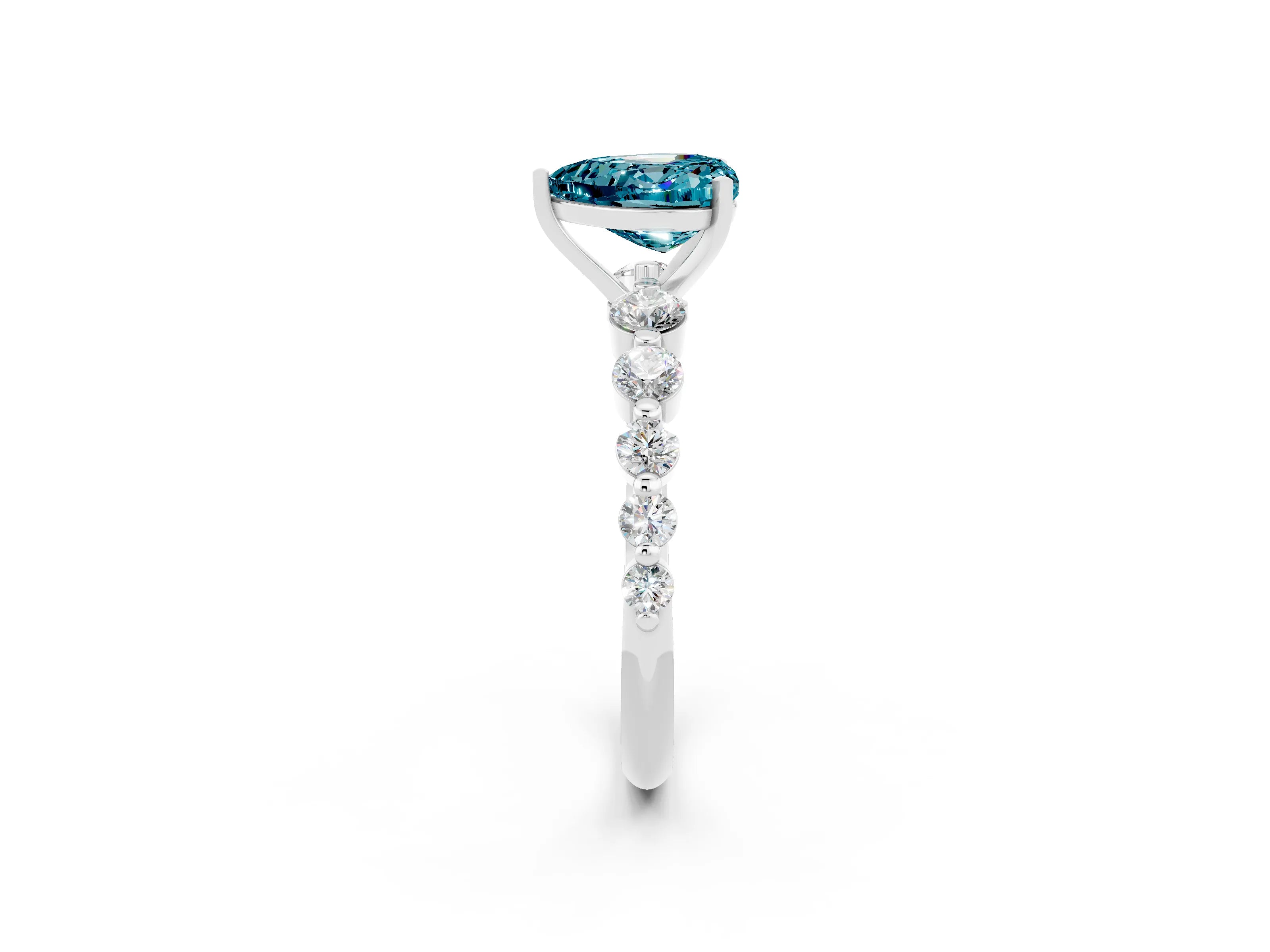 White gold Heart Cut Solitaire Blue Topaz Ring with Pave Band and Four-Prong Setting_2