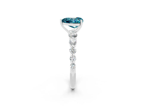 White gold Heart Cut Solitaire Blue Topaz Ring with Pave Band and Four-Prong Setting_2