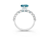 White gold Heart Cut Solitaire Blue Topaz Ring with Pave Band and Four-Prong Setting_3