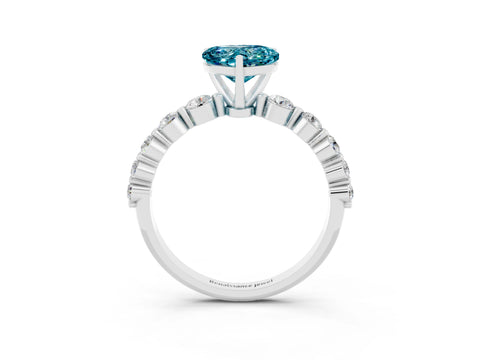 White gold Heart Cut Solitaire Blue Topaz Ring with Pave Band and Four-Prong Setting_3