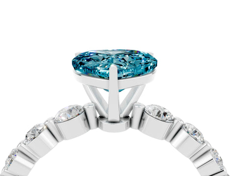 White gold Heart Cut Solitaire Blue Topaz Ring with Pave Band and Four-Prong Setting_4