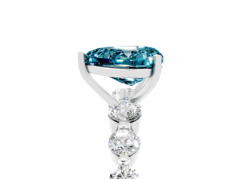 White gold Heart Cut Solitaire Blue Topaz Ring with Pave Band and Four-Prong Setting_5