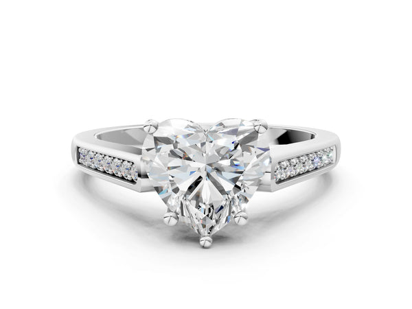 Platinum Heart Cut Solitaire Cathedral Diamond Engagement Ring with Channel-Set Band and Four-Prong Setting