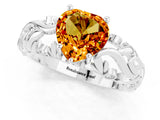 White gold Heart Cut Solitaire Citrine Leaf-Inspired Vine Band Ring with Prong Setting_1