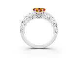 White gold Heart Cut Solitaire Citrine Leaf-Inspired Vine Band Ring with Prong Setting_3