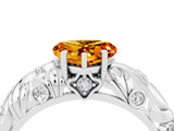 White gold Heart Cut Solitaire Citrine Leaf-Inspired Vine Band Ring with Prong Setting_4