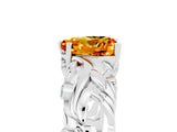 White gold Heart Cut Solitaire Citrine Leaf-Inspired Vine Band Ring with Prong Setting_5