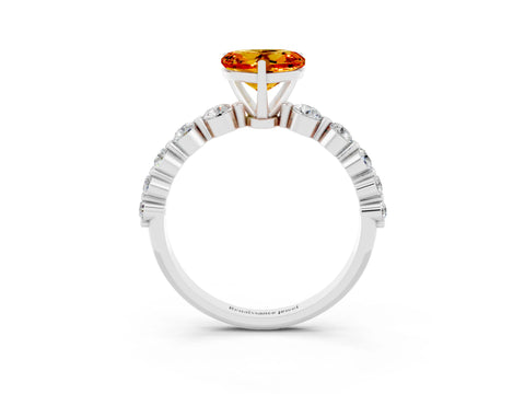 White gold Heart Cut Solitaire Citrine Ring with Pave Band and Four-Prong Setting_3