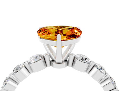 White gold Heart Cut Solitaire Citrine Ring with Pave Band and Four-Prong Setting_4