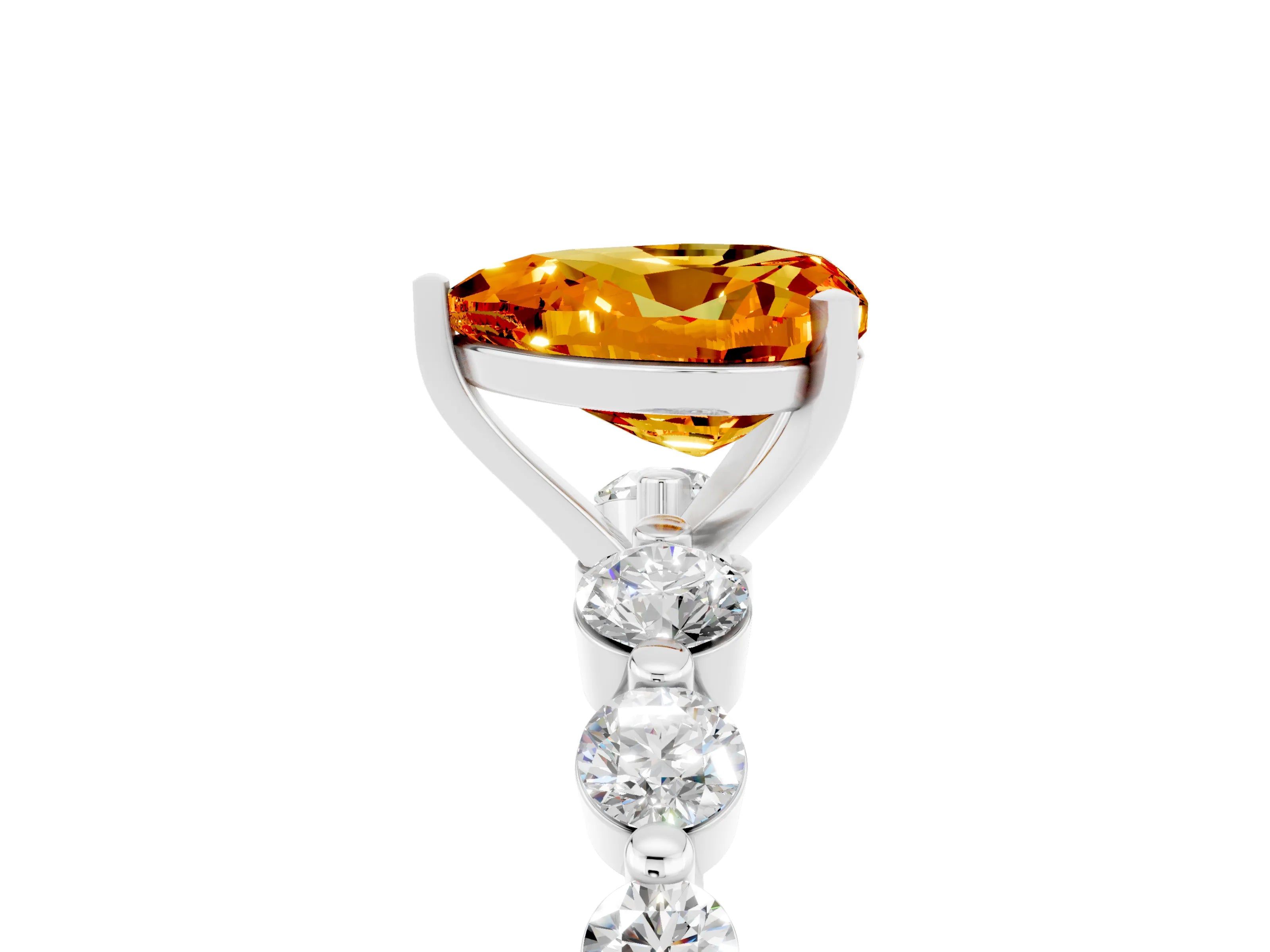 White gold Heart Cut Solitaire Citrine Ring with Pave Band and Four-Prong Setting_5