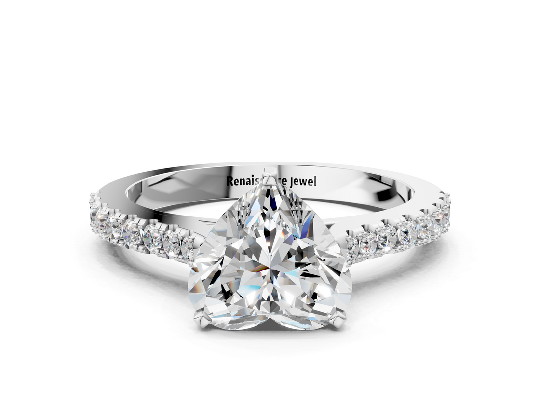 White gold Heart Cut Solitaire Diamond Engagement Ring with Pave Band and Four-Prong Setting_193