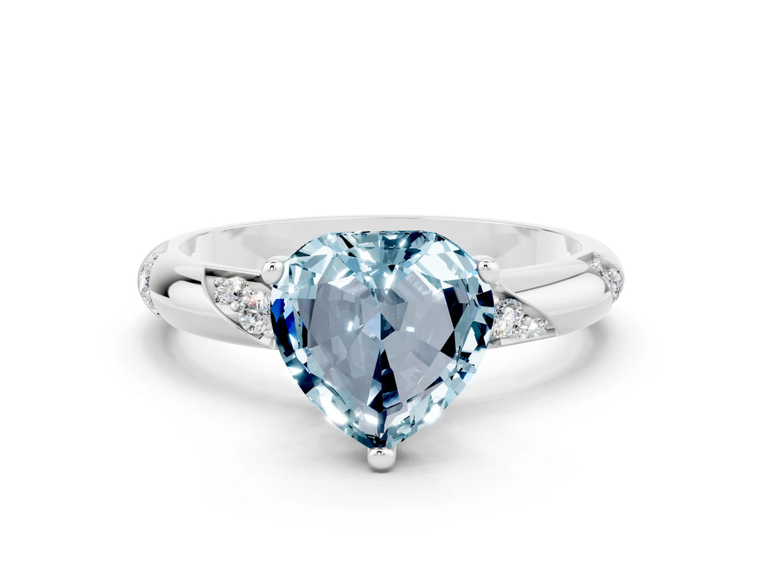 White gold Heart Cut Solitaire Diamond Engagement Ring with Twisted Pave Band and Four-Prong Setting