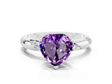 White gold Heart Cut Solitaire Diamond Engagement Ring with Twisted Pave Band and Four-Prong Setting