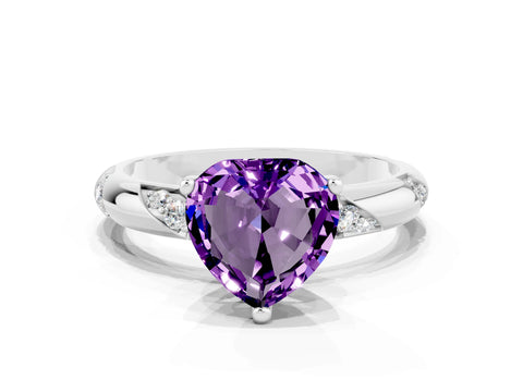 White gold Heart Cut Solitaire Diamond Engagement Ring with Twisted Pave Band and Four-Prong Setting