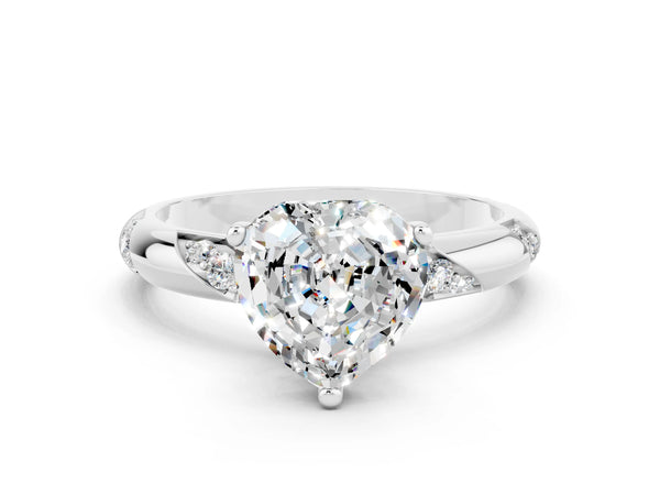 White gold Heart Cut Moissanite Solitaire Engagement Ring with Twisted Round  Accent Band and Prong Setting