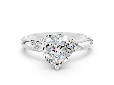 White gold Heart Cut Solitaire Diamond Engagement Ring with Twisted Pave Band and Four-Prong Setting