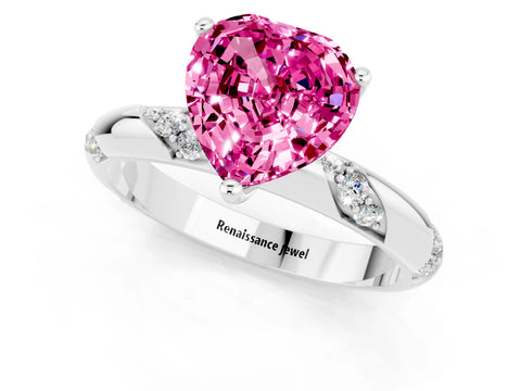 White gold Heart Cut Solitaire Diamond Engagement Ring with Twisted Pave Band and Four-Prong Setting_1
