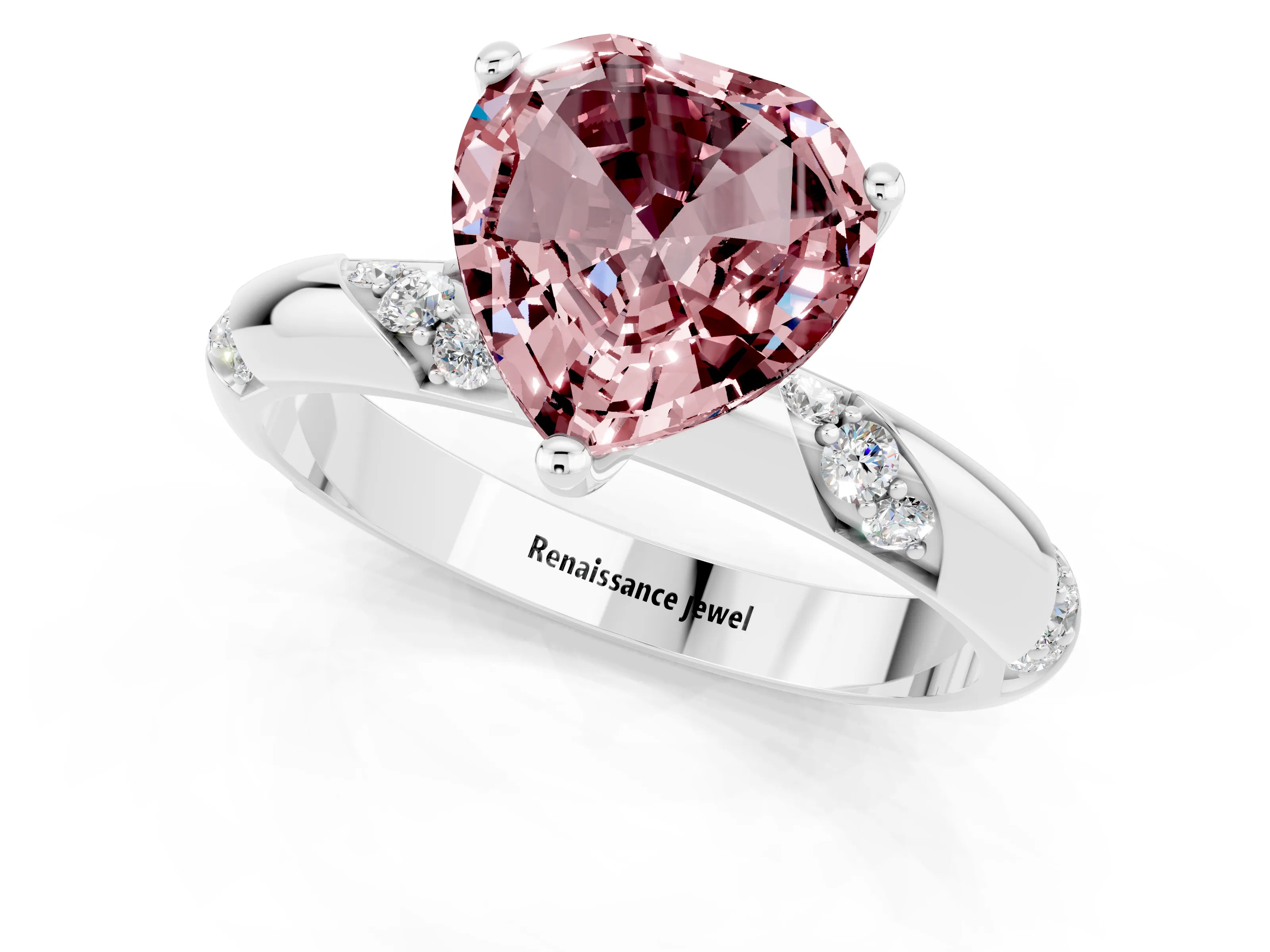 White gold Heart Cut Solitaire Diamond Engagement Ring with Twisted Pave Band and Four-Prong Setting_1