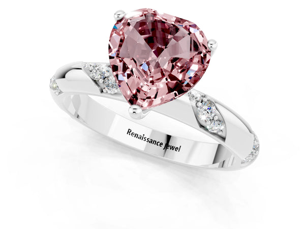 White gold Heart Cut Solitaire Diamond Engagement Ring with Twisted Pave Band and Four-Prong Setting