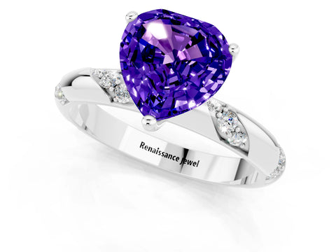 White gold Heart Cut Solitaire Diamond Engagement Ring with Twisted Pave Band and Four-Prong Setting_1