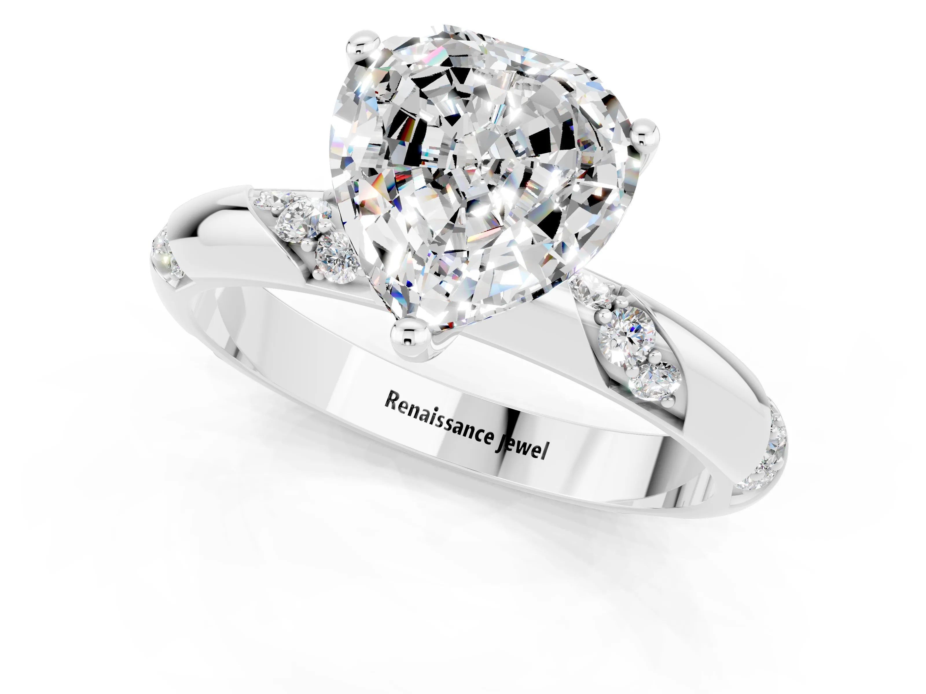 White gold Heart Cut Solitaire Diamond Engagement Ring with Twisted Pave Band and Four-Prong Setting_1