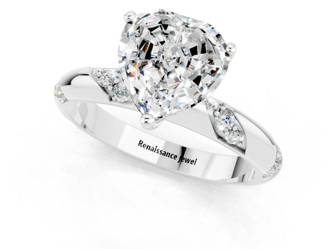 White gold Heart Cut Solitaire Diamond Engagement Ring with Twisted Pave Band and Four-Prong Setting_1
