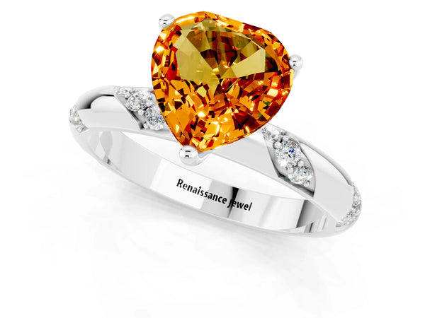 Platinum Heart Cut Citrine Solitaire Engagement Ring with Twisted Round  Accent Band and Prong Setting