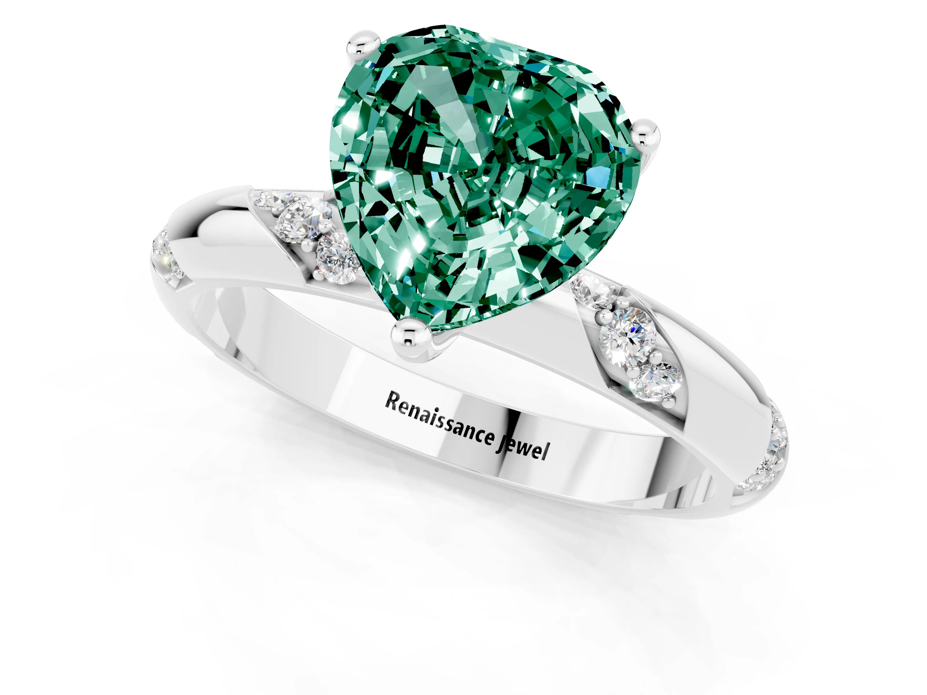White gold Heart Cut Solitaire Diamond Engagement Ring with Twisted Pave Band and Four-Prong Setting_1