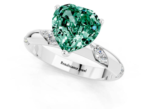 White gold Heart Cut Solitaire Diamond Engagement Ring with Twisted Pave Band and Four-Prong Setting_1