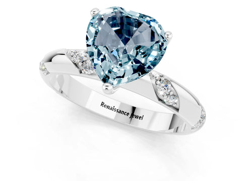 White gold Heart Cut Solitaire Diamond Engagement Ring with Twisted Pave Band and Four-Prong Setting_1