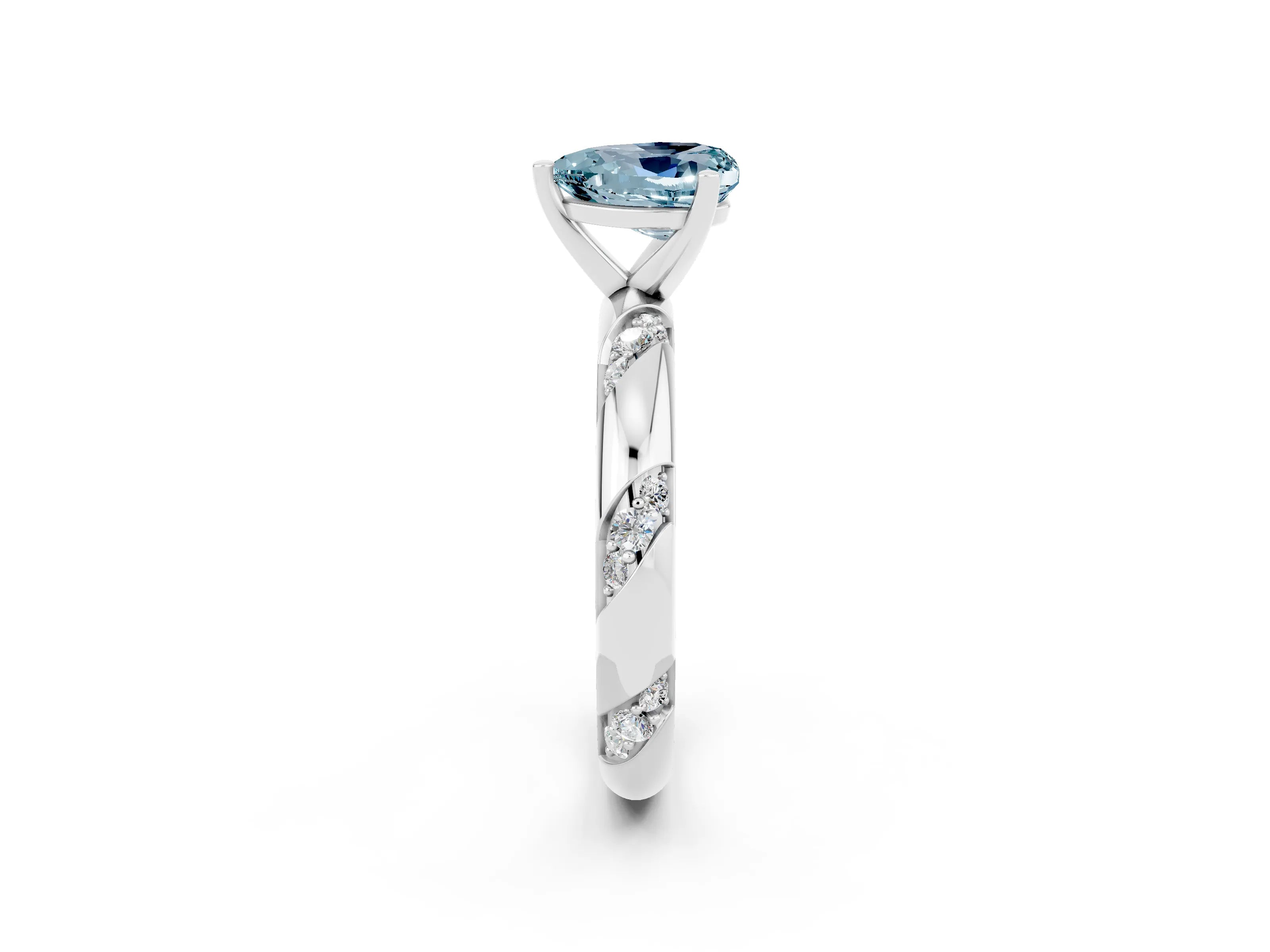 White gold Heart Cut Solitaire Diamond Engagement Ring with Twisted Pave Band and Four-Prong Setting_2