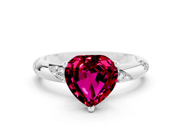 Silver Heart Cut Garnet Solitaire Engagement Ring with Twisted Round  Accent Band and Prong Setting