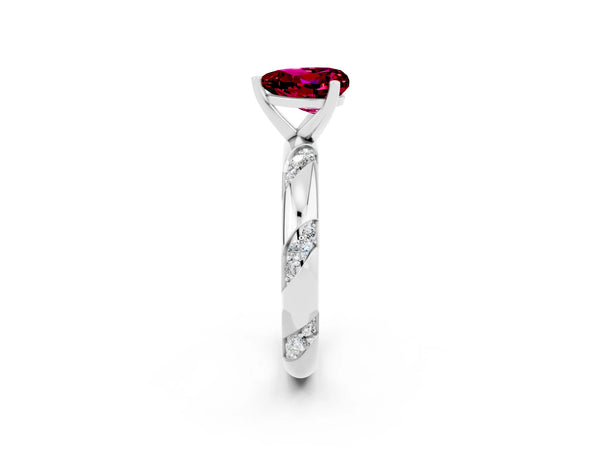White gold Heart Cut Garnet Solitaire Engagement Ring with Twisted Round  Accent Band and Prong Setting