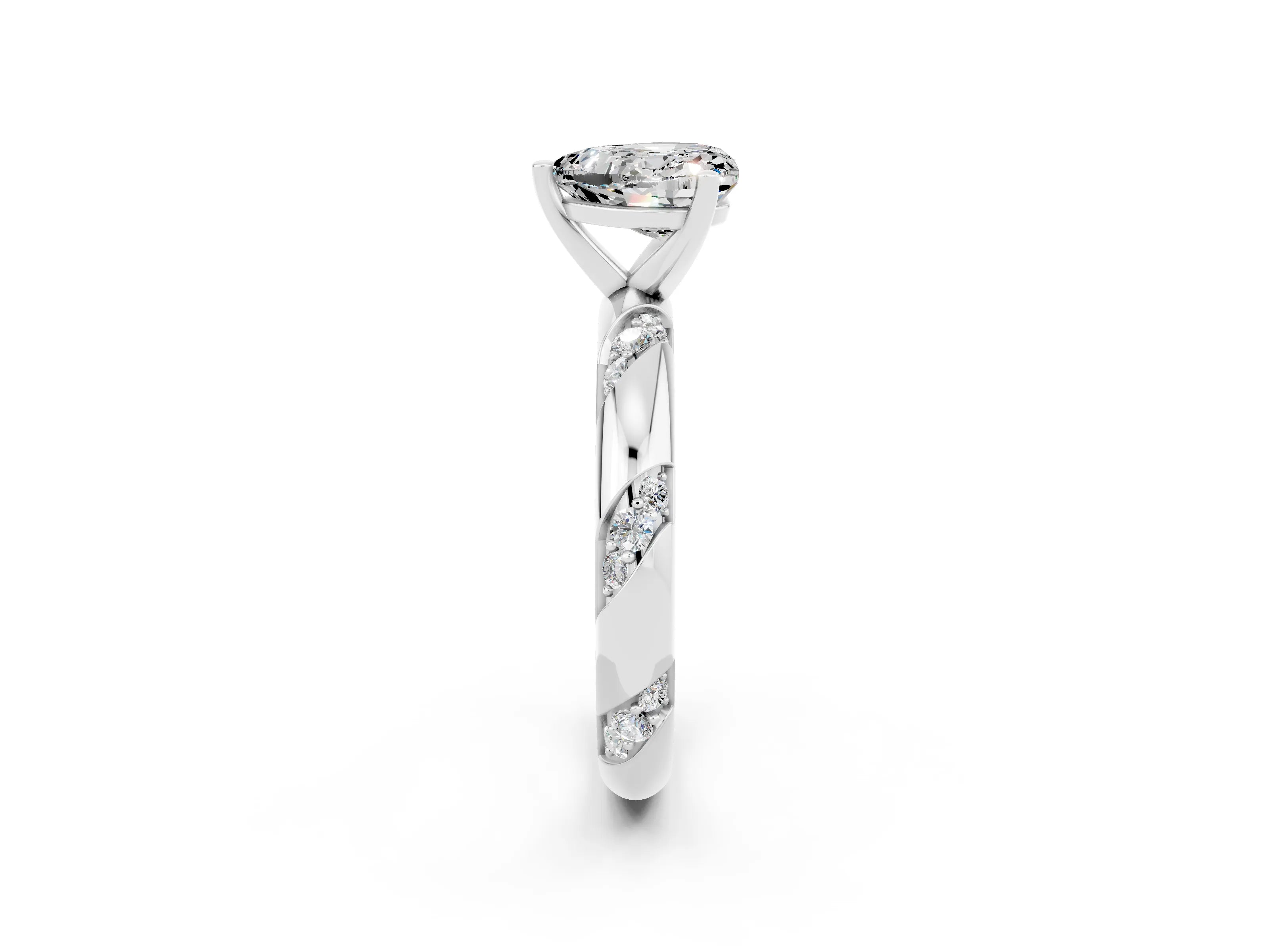White gold Heart Cut Solitaire Diamond Engagement Ring with Twisted Pave Band and Four-Prong Setting_2
