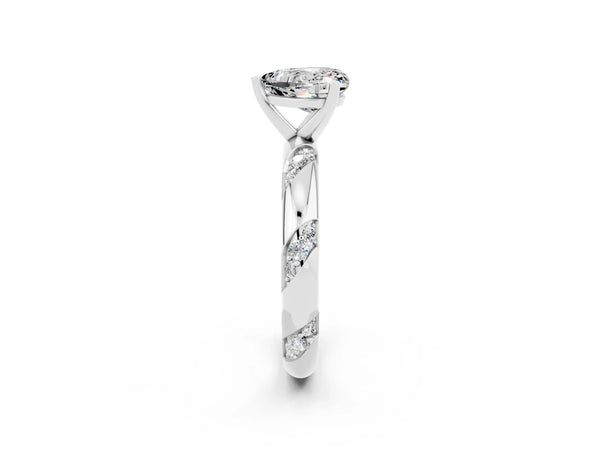 White gold Heart Cut Moissanite Solitaire Engagement Ring with Twisted Round  Accent Band and Prong Setting