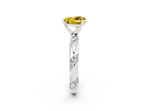 Platinum Heart Cut Yellow Sapphire Solitaire Engagement Ring with Twisted Round  Accent Band and Prong Setting